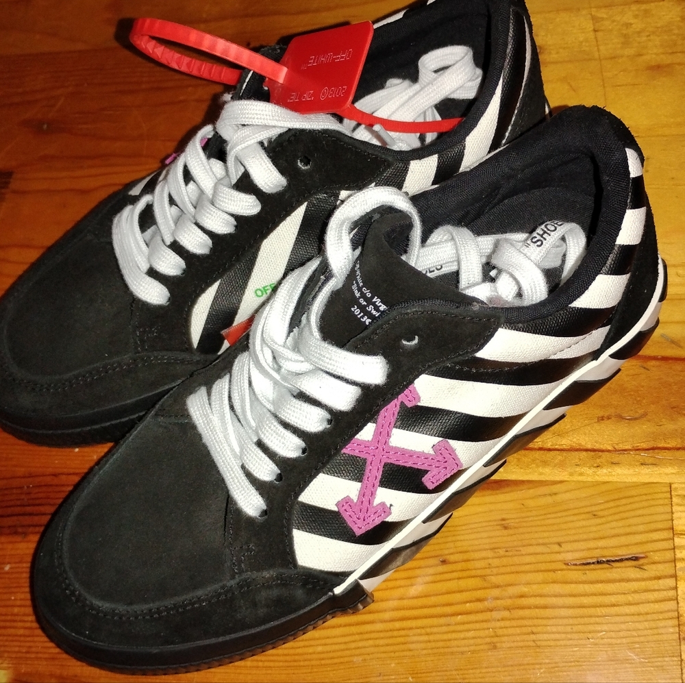 Off-White Black and White Striped Sneakers